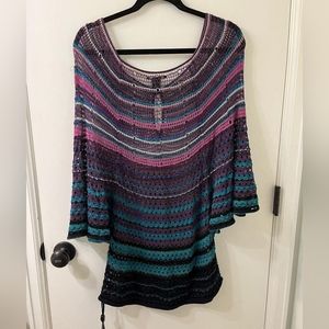 Lucky Brand Y2K Vintage Striped Open Knit Sweater Top sz M